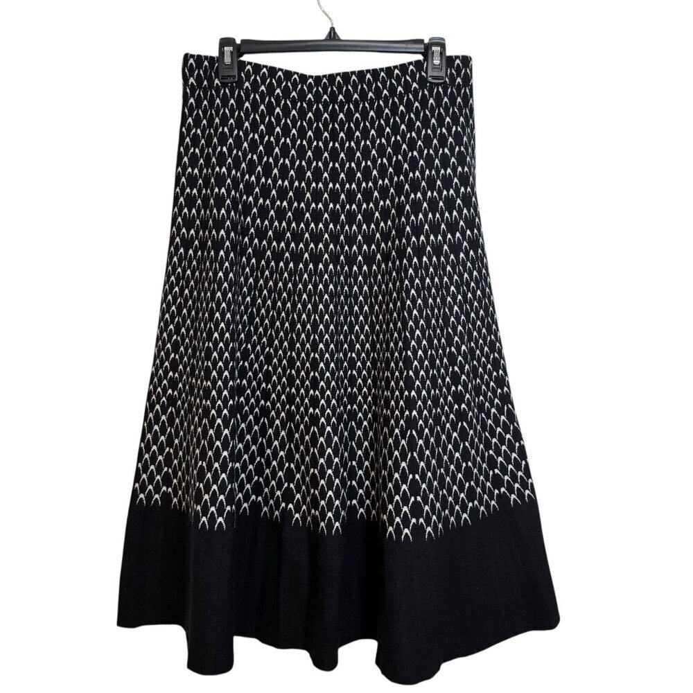 Gabby Isabella Knit Midi Skirt Size Large Blk/ Whi Pleated Fall Winter Weight - Picture 2 of 6